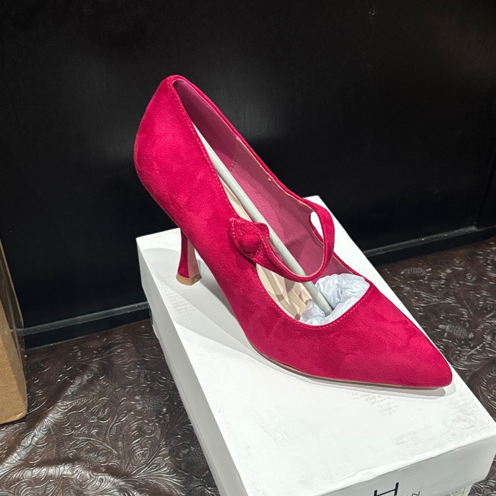 NIB H by Halston Women's Fuschia Pink Vegan Suede Heels - Picture 2 of 8